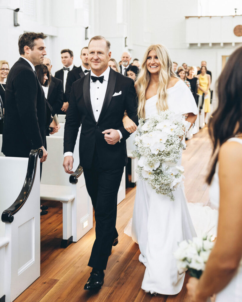 father of the groom, wedding suit, black tuxedo, bride, white dress